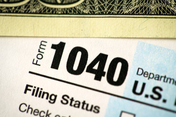 Annual tax reporting, Form 1040 for declaration of Personal or individual Income Tax to the American IRS, close up