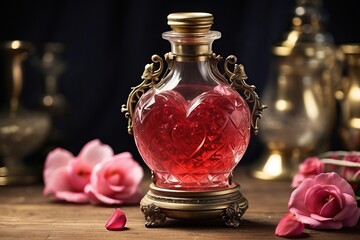 Obraz na płótnie Canvas Saint Valentine's elixir a potion of passion bubbling in a crystal flask, ready for hearts to sip 