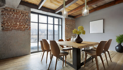 Fototapeta premium Dining area in a loft. Generative AI.