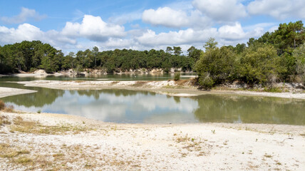 Lake blue in Leognan city in west france on the quarry landscape