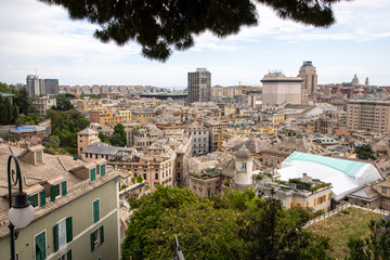 Panoramic view town of Genoa means Genova italian port city and the capital of northwest Italy Liguria region