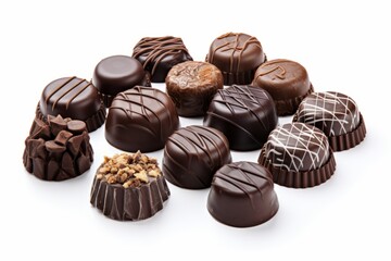 Tempting Collection of Dark Chocolate Pralines, on isolated white background, Generative AI