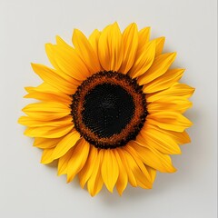 sunflower isolated on white, sunflower on the white surface, top view, light in the centre