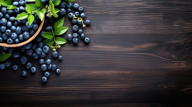 Pile of Blueberries in photo on wooden board. generative AI