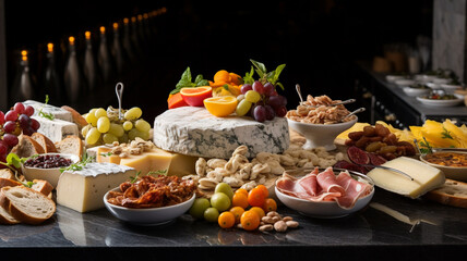 A table full of different kinds of cheese