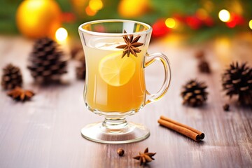 hot toddy garnished with star anise, extreme closeup