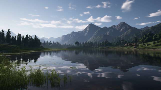 lake in the mountains high definition(hd) photographic creative image