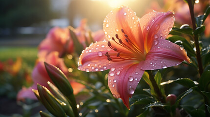 Fototapeta premium early morning drizzle in a flower garden