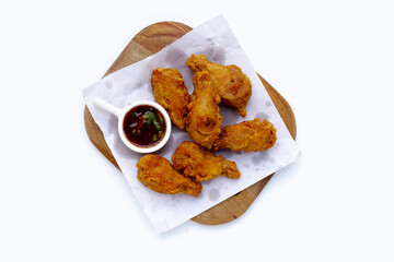 Fried chicken on white background.