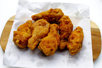 Fried chicken on white background.