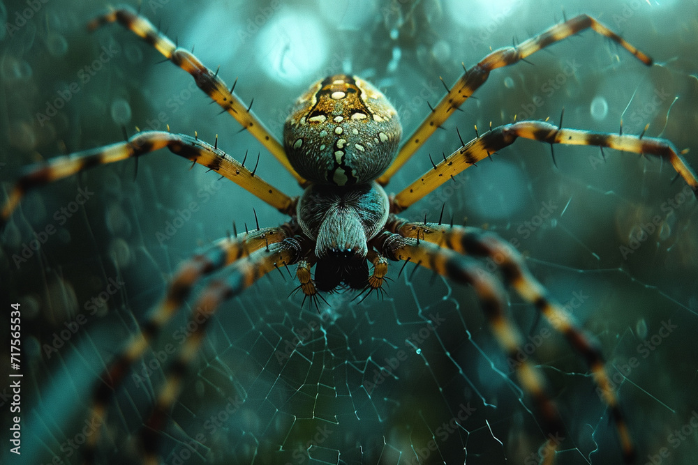 Poster an imaginative depiction of a spider's hunting strategy as seen through its eyes.