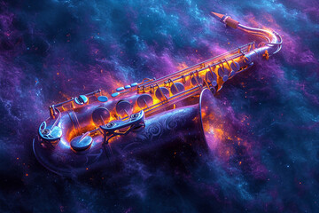 An abstract representation of a jazz saxophone solo using deep blue and purple swirls. - obrazy, fototapety, plakaty