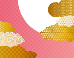 ピンクと金の和柄背景　格子柄文様