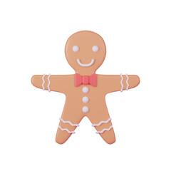 3d Icon render High Quality  of a Gingerbread man and transparent background
