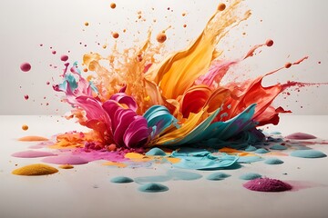 A photo of splash of holi color across floor ai generative