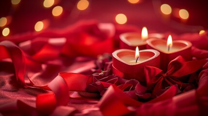  valentine's background  red candles on a dark background with red heart and defocused sprinkles generated by AI tool 