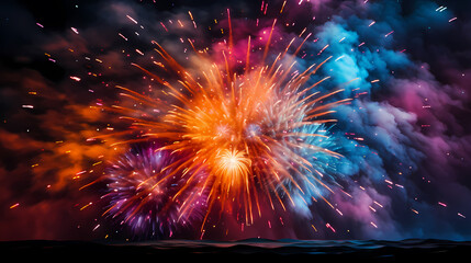 Fototapeta premium Beautiful fireworks background at night for holiday decoration