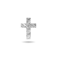 Obraz premium Wooden cemetery cross icon with shadow