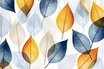 Colorful leaves on white background.