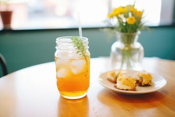 iced herbal tea with a side of fresh scones on a caf table
