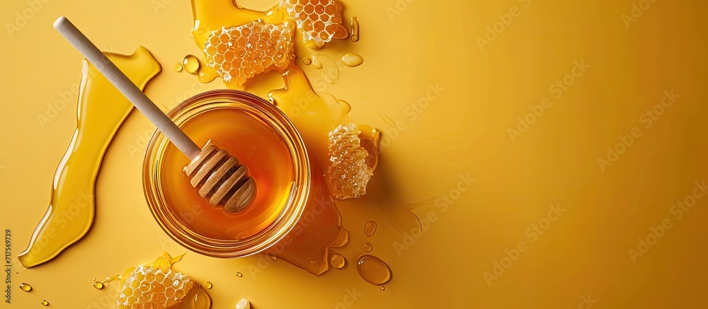 Poster Honey mock up branding template View from above Flat lay. Copy space image. Place for adding text or design