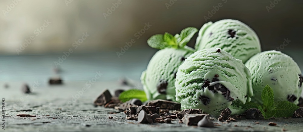 Aufkleber organic green mint chocolate chip ice cream. copy space image. place for adding text or design