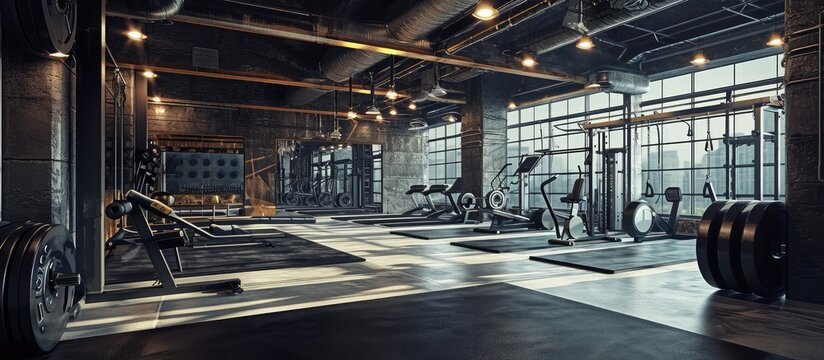 Functional Fitness and CrossFit in a gym. Copy space image. Place for adding text or design