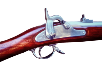 Retro American shock rifle made before the civil war, close-up, isolated on a white background