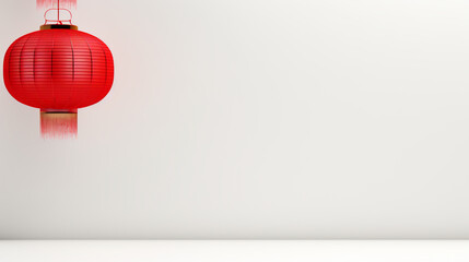 Obraz premium A clean and simple banner featuring a single elegant red lantern against a white background. Chinese New Year theme. Generative AI.
