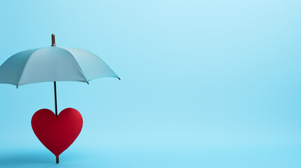 a heartbeat symbol and a small umbrella against a calming blue backdrop, symbolizing the protection of health insurance. Generative AI.