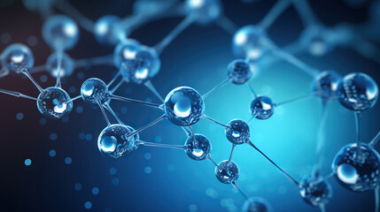 Transparent molecular structure in a blue hued scientific environment