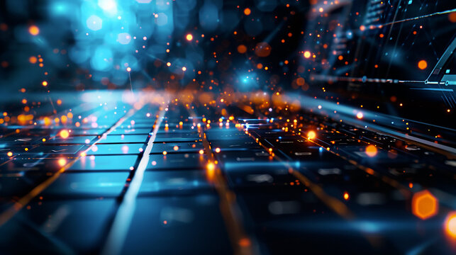 Laptop, analytics, financial and banking technology concept, diagram from laptop, business growth concept, target focus digital diagram,graph interfaces,virtual UI screen, finance analist, copy space