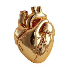 A gold stylized human heart. Glass, porcelain, ceramic 3D model, isolated image.