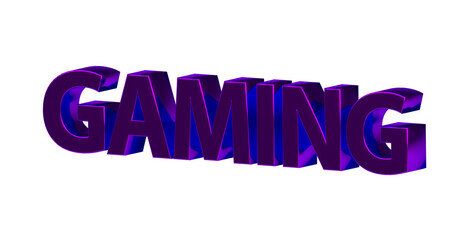 Gaming, Spielen, Computerspiele, Videospiele, E-Sport, zocken, Hobby, Freizeit, Spielsucht - violette plakative 3D-Schrift, Freisteller, Rendering
