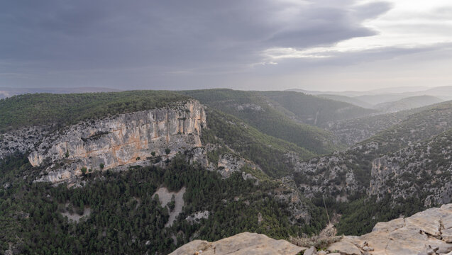 the ravine of celumbres in the mountains of castellon at sunset, spain	