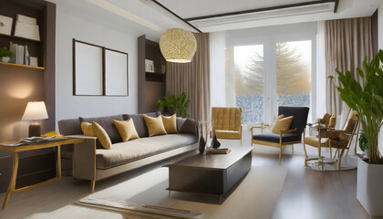Elegant and comfortable living room. Generative AI.