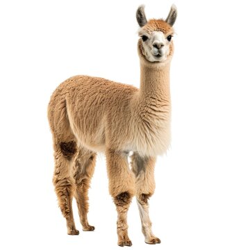 Alpaca in natural pose isolated on white background, photo realistic