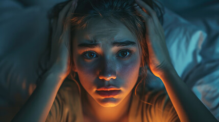 The woman cannot fall asleep. Insomnia. The woman's sleep is disturbed.