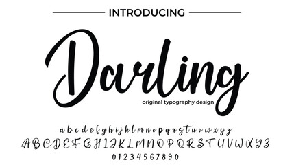 Darling. Handdrawn calligraphic vector font for hand drawn messages. Modern gentle calligraphy