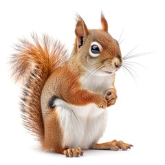 American Red Squirrel in natural pose isolated on white background, photo realistic