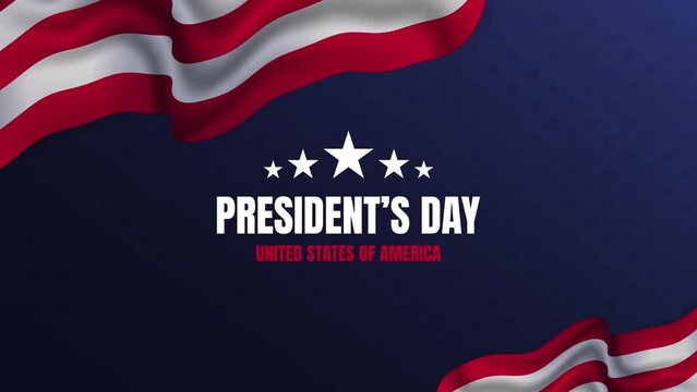 animation of presidents' day in the united states with the backdrop of the waving american flag and the text happy presidents day