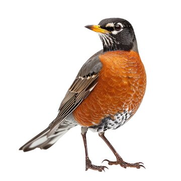 American robin in natural pose isolated on white background, photo realistic