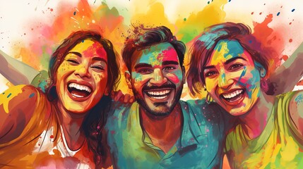 Obraz premium People use flowers to make pollen to throw each other to celebrate the holiday illustrations,generated with AI.