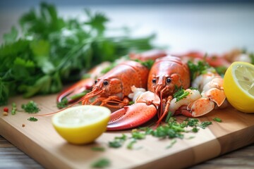 cooked lobster with lemons and herbs