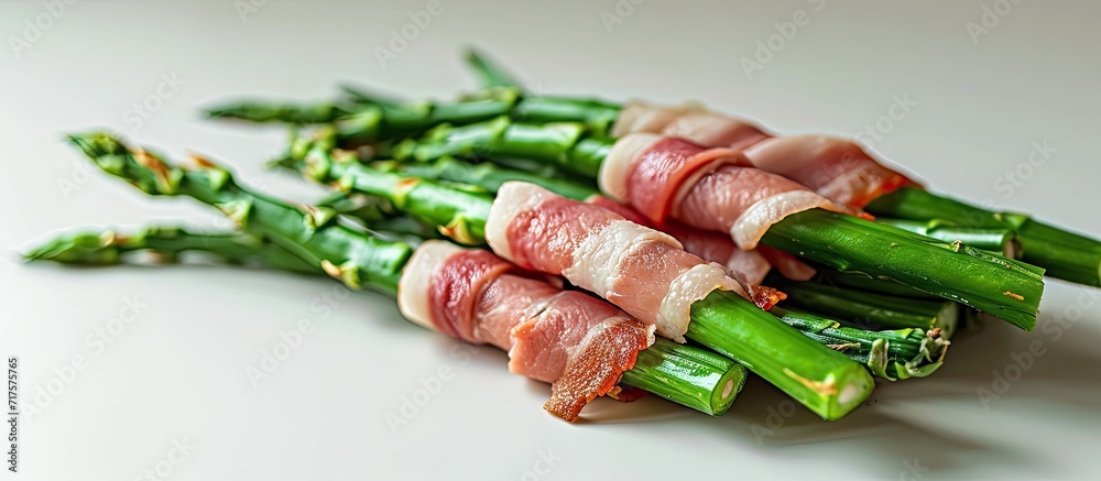 Aufkleber Homemade roasted green bean wrapped in bacon. Copy space image. Place for adding text or design