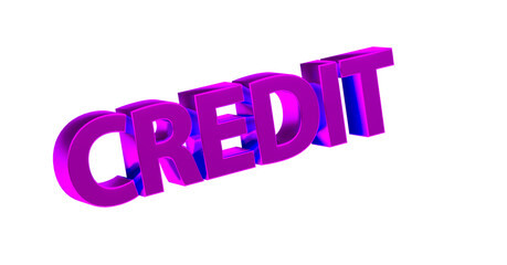 Credit - Kredit, plakative 3D-Schrift, Schulden, verschuldet, Finanzierung, leihen, Rendering, gerendert, Freisteller, Alphakanal
