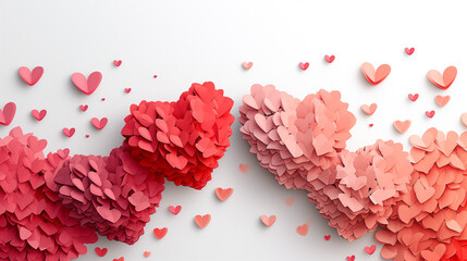 pink and red hearts paper cut outs on a white background for valentine's day