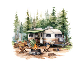 Campsite Watercolor Clipart - Forest Vibes