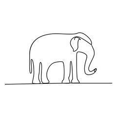 Elephant continuous one line art and outline vector art illustration 