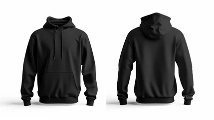 Fotobehang Blank black male hoodie sweatshirt long sleeve with clipping path, mens hoody with hood for your design mockup for print, isolated on white background. Template sport winter clothes    © Emil